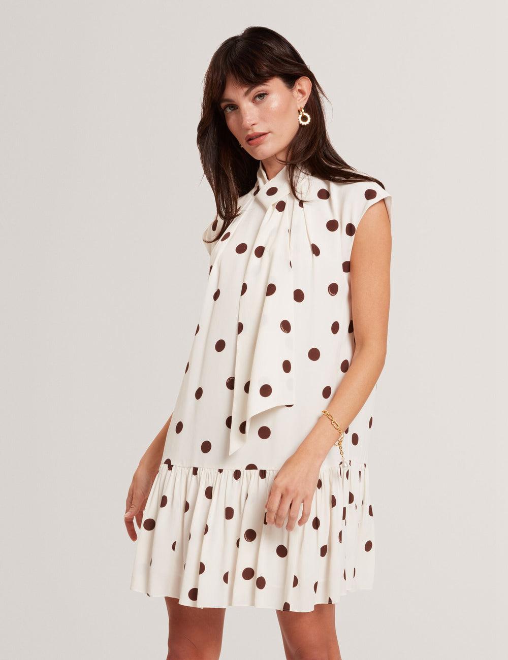 Ivory Women Ted Baker JUTUVA - Polka Dot Neck Shift Mini Dresses | SA  RPT-490367