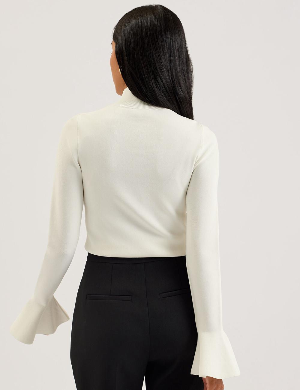 Ivory Women Ted Baker LAYNHA - Flared Sleeve High Neck Knitted Top Jumpers | SA  QMG-750264
