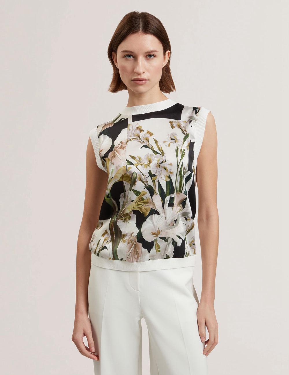 Ivory Women Ted Baker LIILEA - Floral Print Front Boxy Knitted Tops | SA  OEU-805769