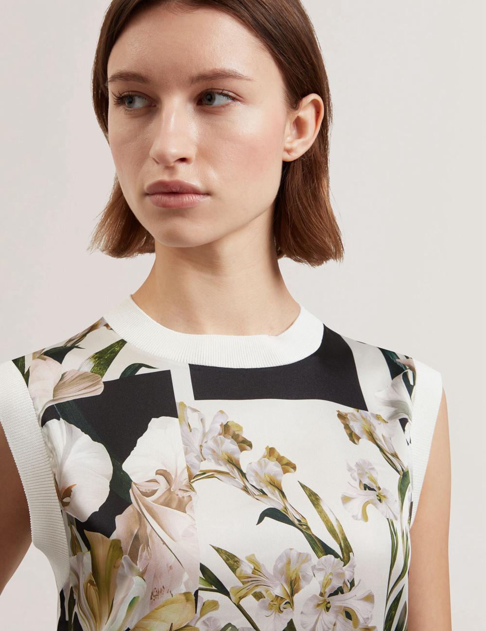 Ivory Women Ted Baker LIILEA - Floral Print Front Boxy Knitted Tops | SA  OEU-805769