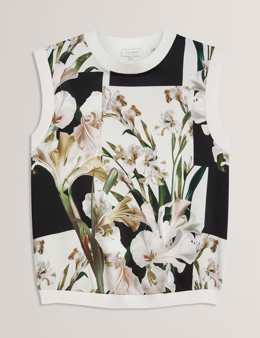 Ivory Women Ted Baker LIILEA - Floral Print Front Boxy Knitted Tops | SA  OEU-805769