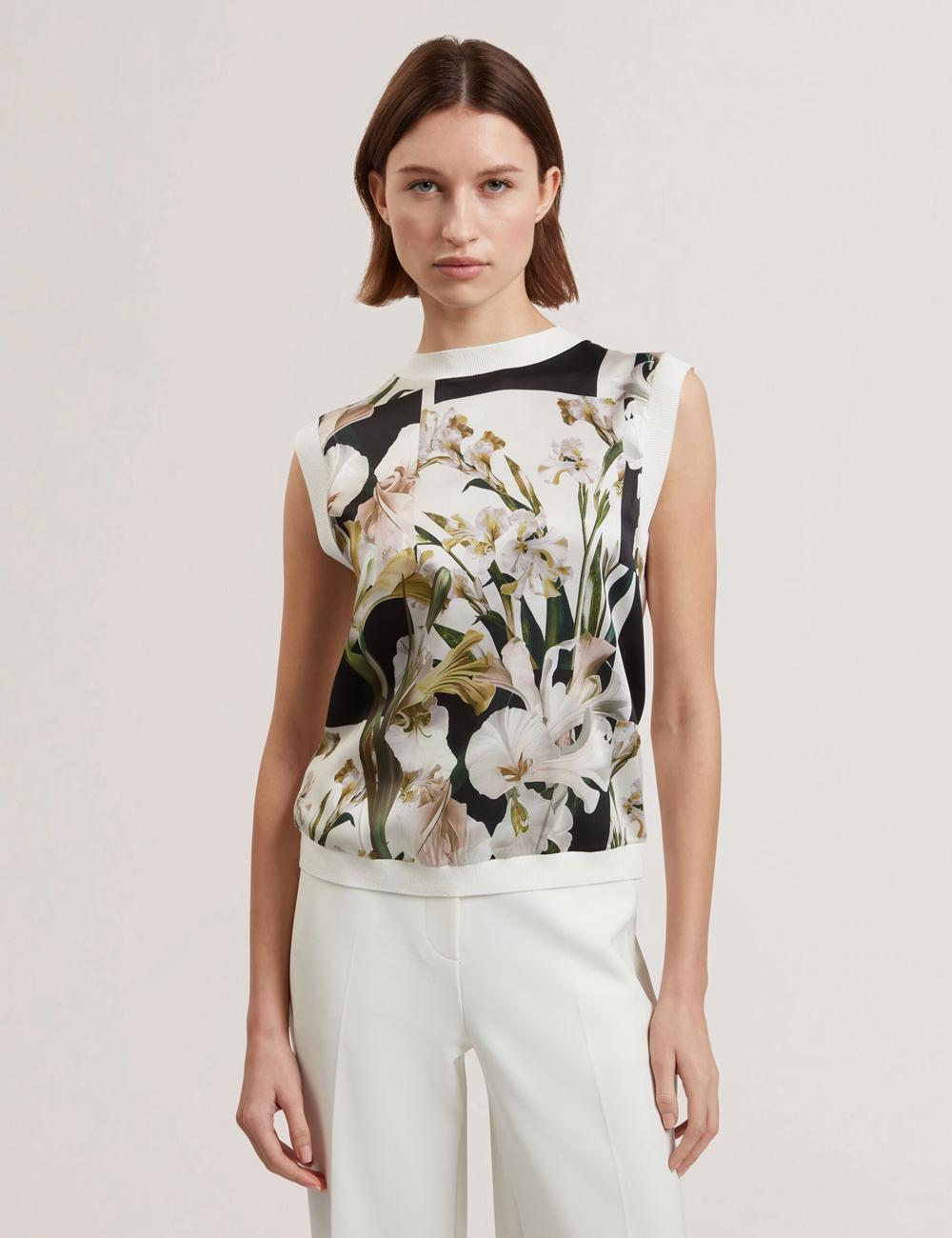 Ivory Women Ted Baker LIILEA - Floral Print Front Boxy Knitted Tops | SA  OEU-805769