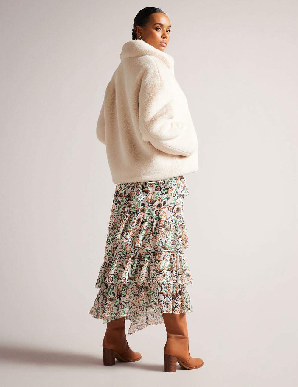 Ivory Women Ted Baker LILIAM - Faux Fur Collared Short Coat Jackets | SA  FWX-817902