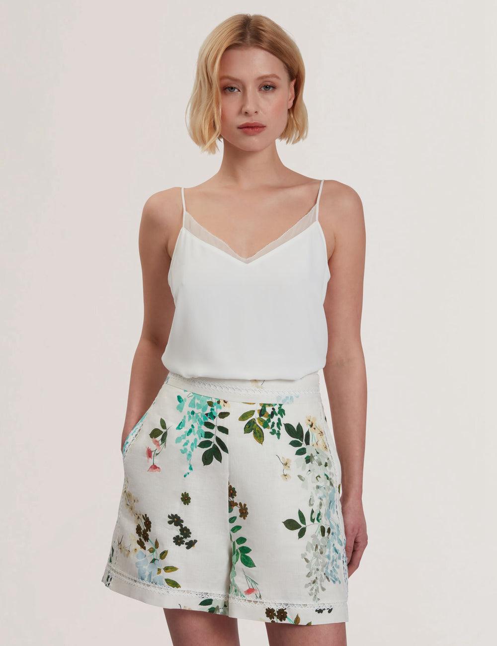 Ivory Women Ted Baker LULEA - Chiffon Detail V-Neck Strappy Cami Tops | SA  HUD-150497