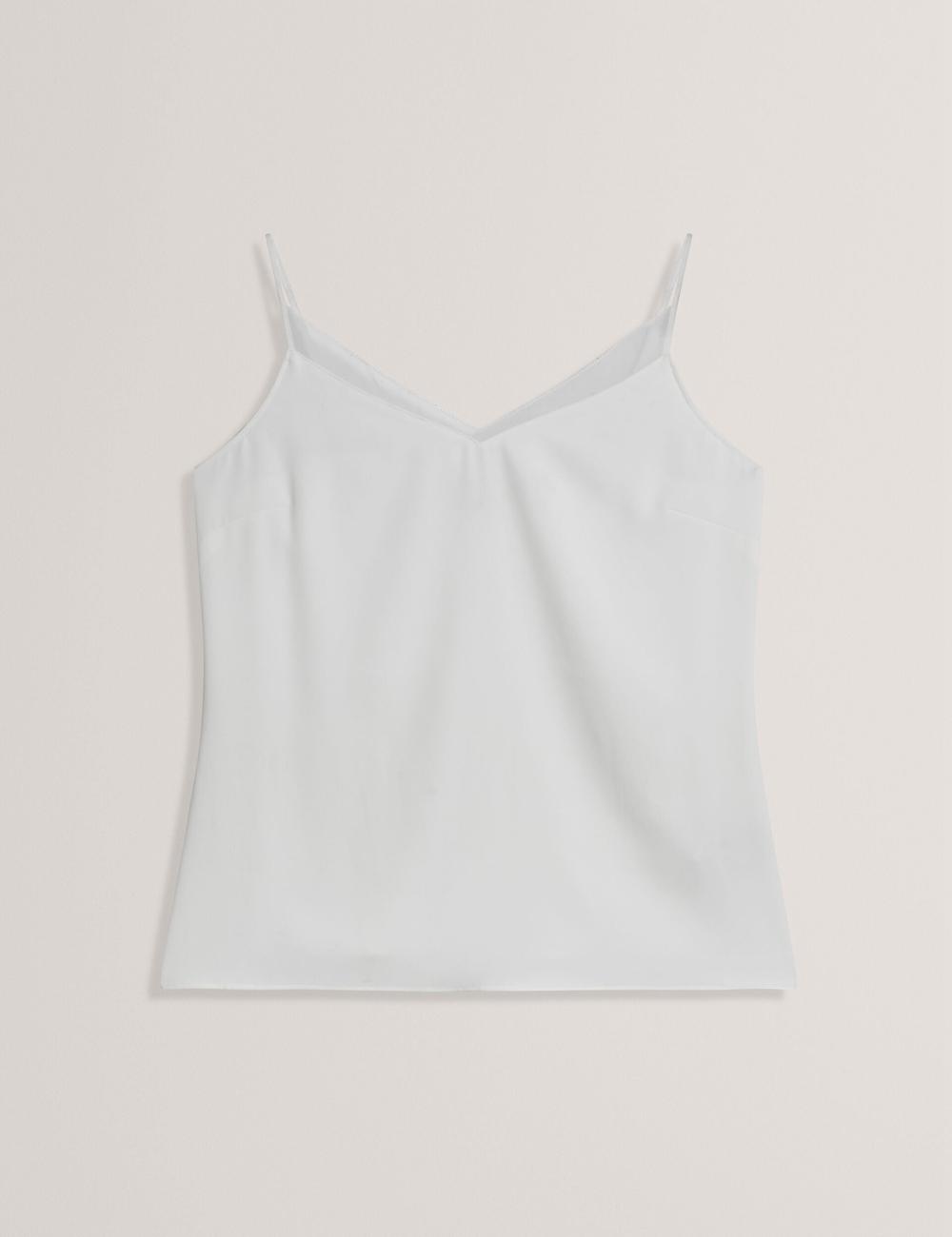 Ivory Women Ted Baker LULEA - Chiffon Detail V-Neck Strappy Cami Tops | SA  HUD-150497