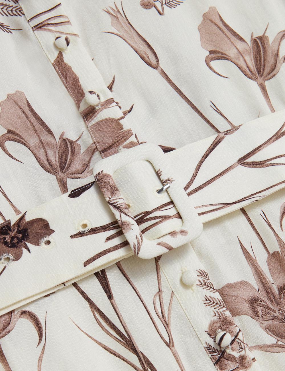 Ivory Women Ted Baker LUWISA - Floral Linen Silk Belted Midi Shirt Midi Dresses | SA  IAY-316802