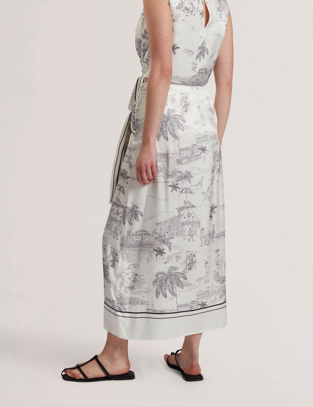 Ivory Women Ted Baker MELVA - Printed Detail Wrap Midi Skirts | SA  GOA-458379
