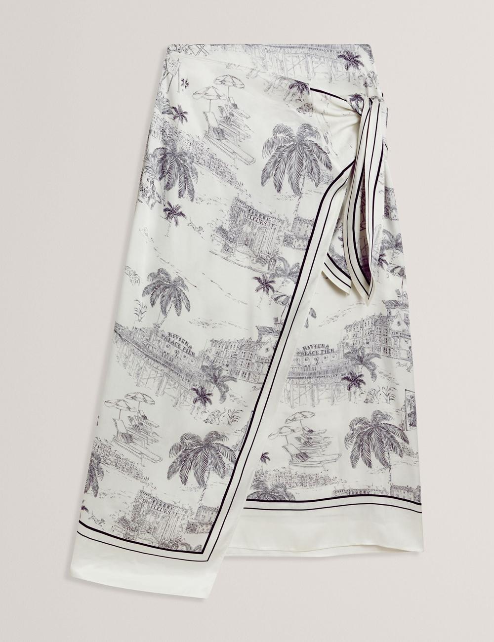 Ivory Women Ted Baker MELVA - Printed Detail Wrap Midi Skirts | SA  GOA-458379