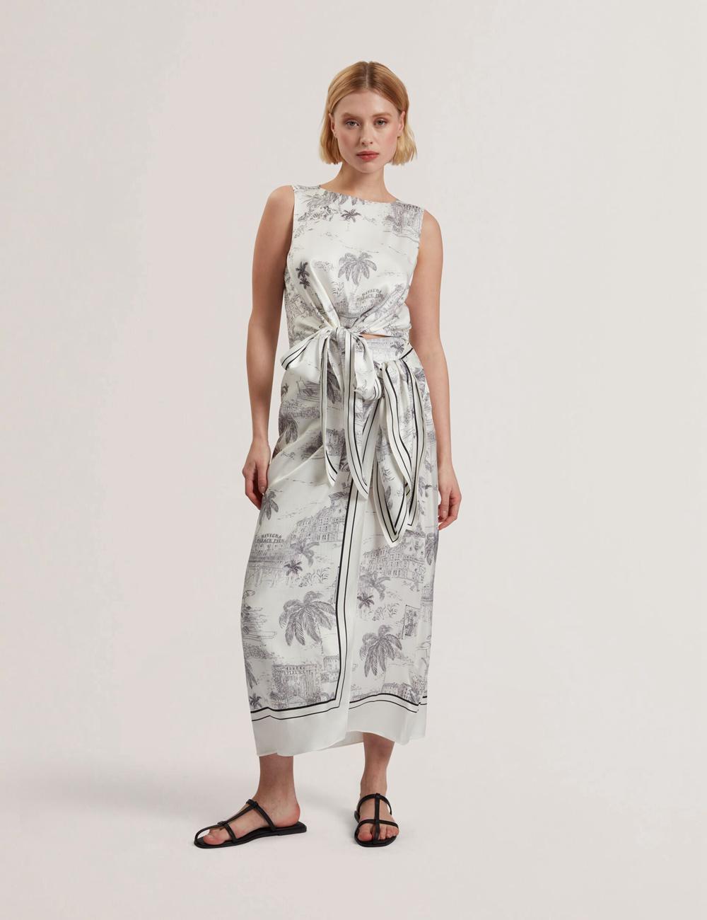 Ivory Women Ted Baker MELVA - Printed Detail Wrap Midi Skirts | SA  GOA-458379
