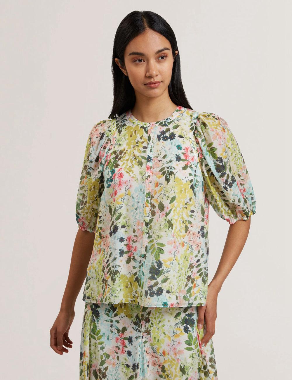 Ivory Women Ted Baker MICHA - Floral Binding Detail Puffed Sleeve Blouses | SA  JEV-674291