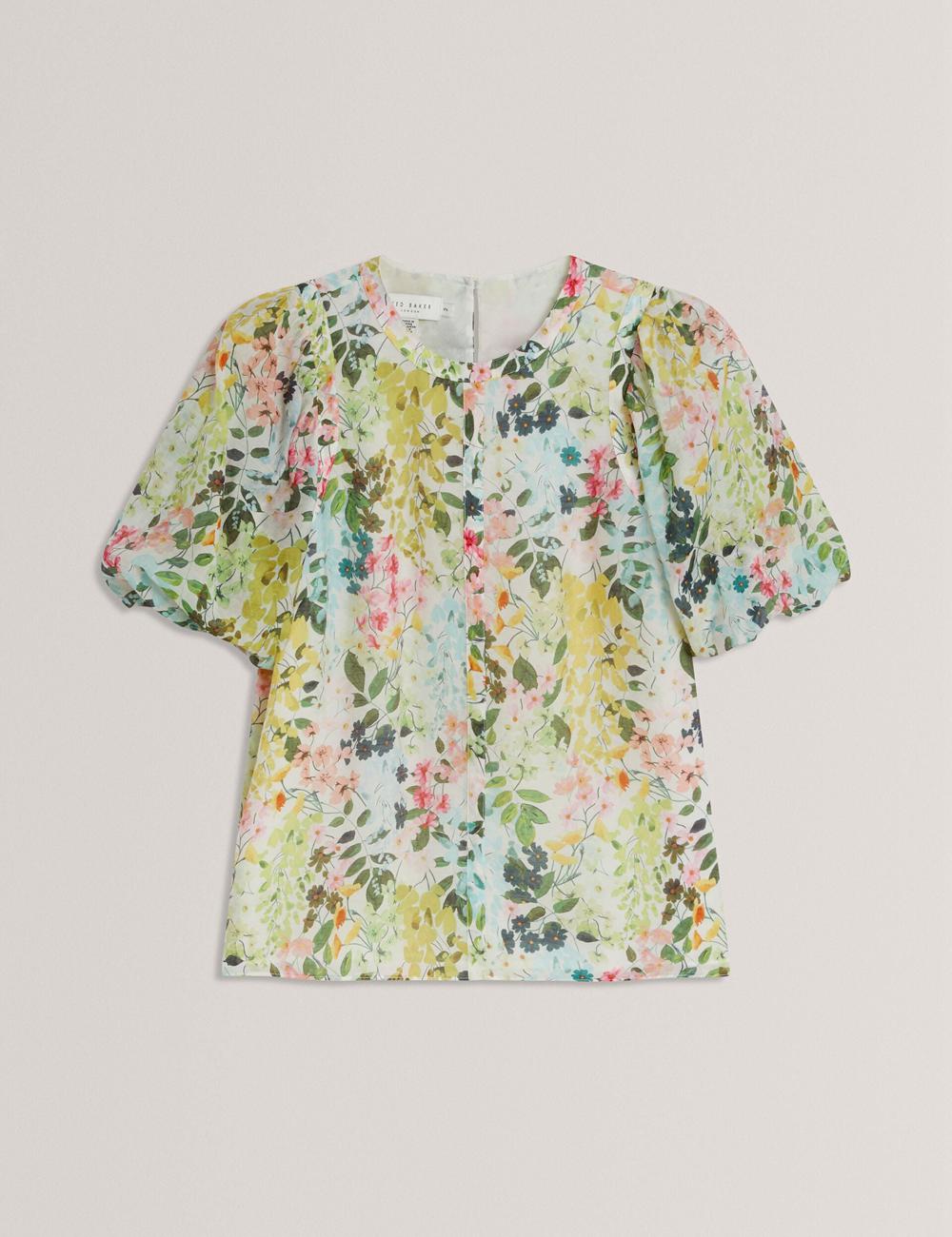 Ivory Women Ted Baker MICHA - Floral Binding Detail Puffed Sleeve Blouses | SA  JEV-674291