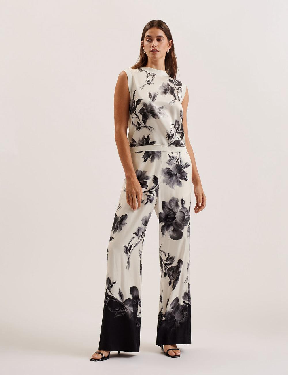 Ivory Women Ted Baker PERLOMA - Printed Woven Front Knitted Tank Tops | SA  WHN-320495