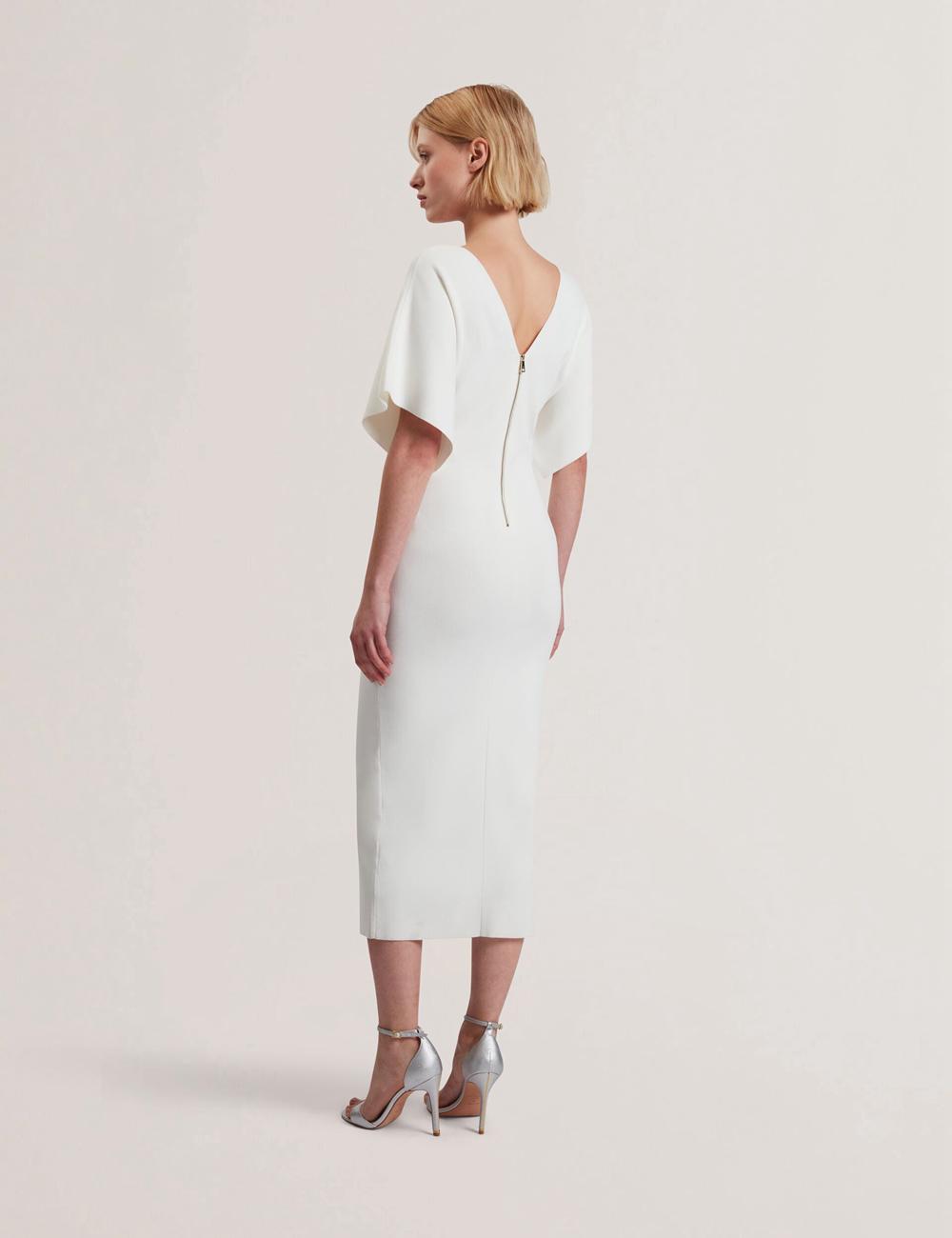Ivory Women Ted Baker REBEXXA - Wide Sleeve Knitted Bodycon Midi Dresses | SA  ZLG-728165