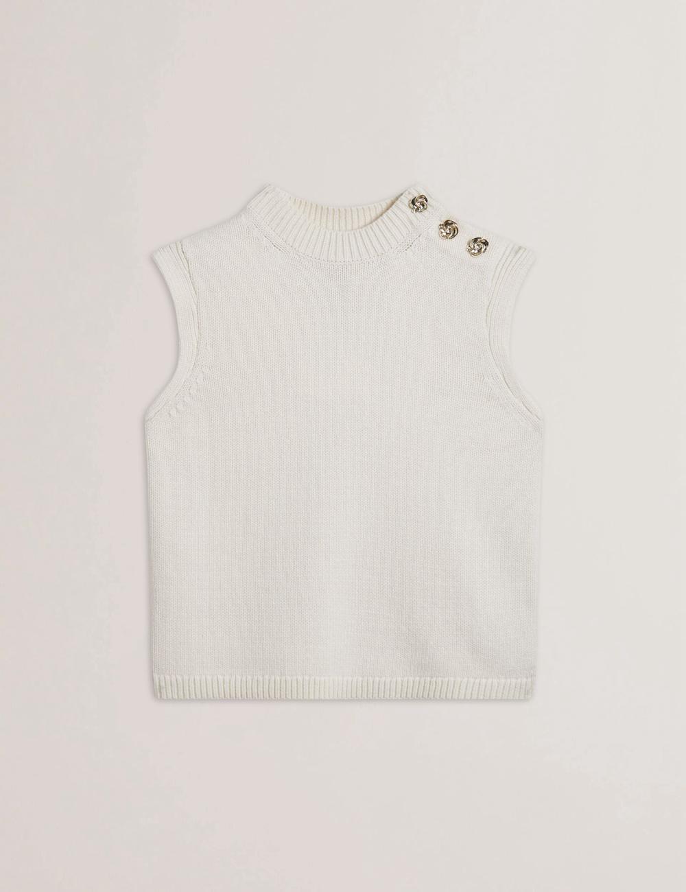 Ivory Women Ted Baker RONDHER - Rose Button Wool Knit Tank Tops | SA  XTA-714306