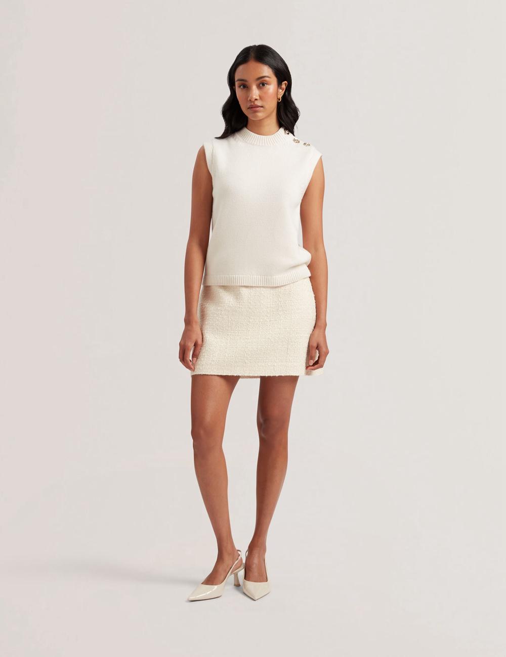 Ivory Women Ted Baker RONDHER - Rose Button Wool Knit Tank Tops | SA  XTA-714306