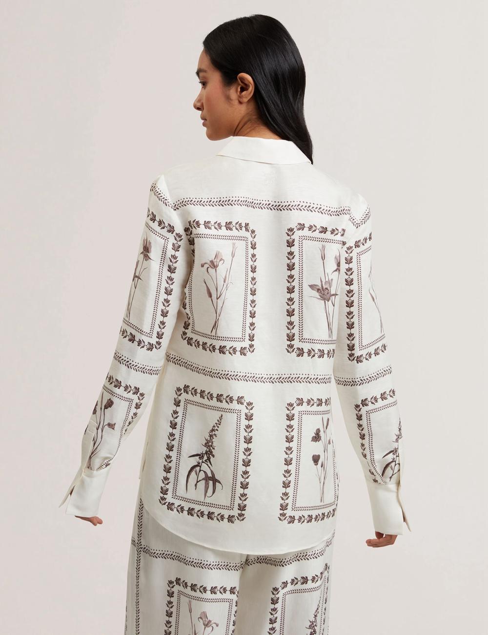 Ivory Women Ted Baker SIMCOA - Panel Print Silk Linen Longline Casual Shirts | SA  BYD-859134