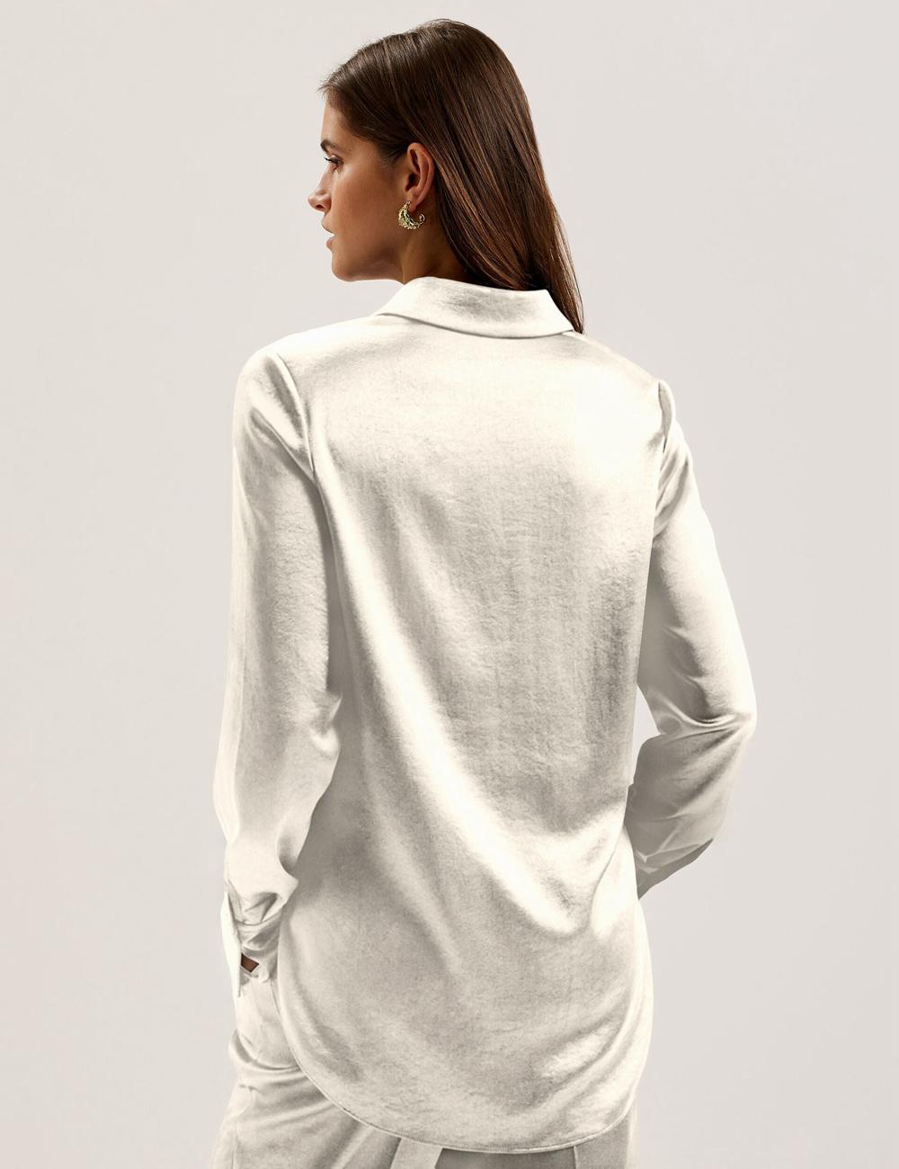 Ivory Women Ted Baker SONORA - Satin Longline Covered Placket Formal Shirts | SA  GFU-276850