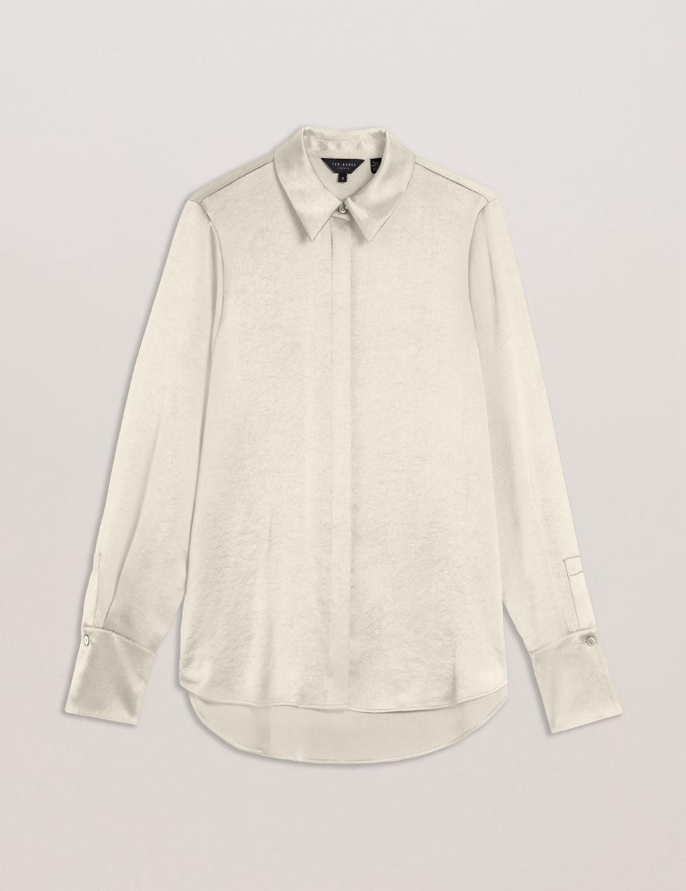 Ivory Women Ted Baker SONORA - Satin Longline Covered Placket Formal Shirts | SA  GFU-276850