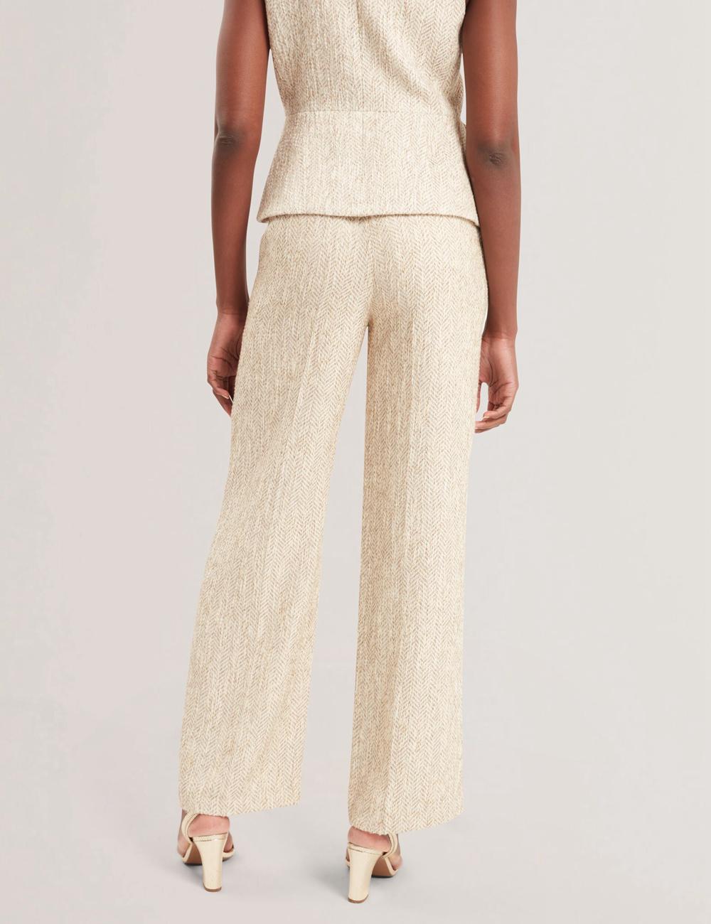 Ivory Women Ted Baker VULPAT - Boucle Herringbone Wide Leg Tailored Trousers | SA  KHP-270845