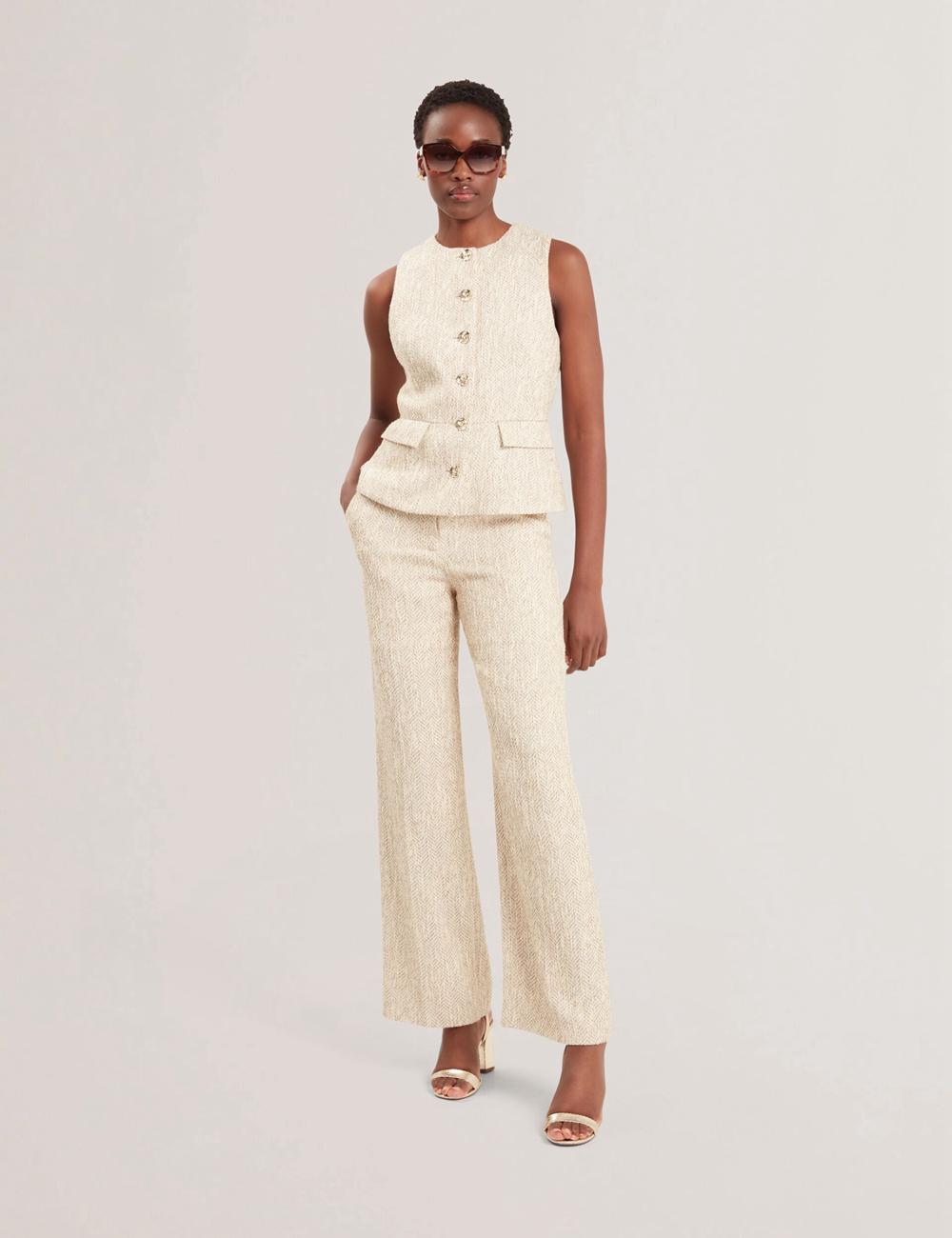 Ivory Women Ted Baker VULPAW - Boucle Herringbone Fitted Suit Waistcoat | SA  FUG-287146