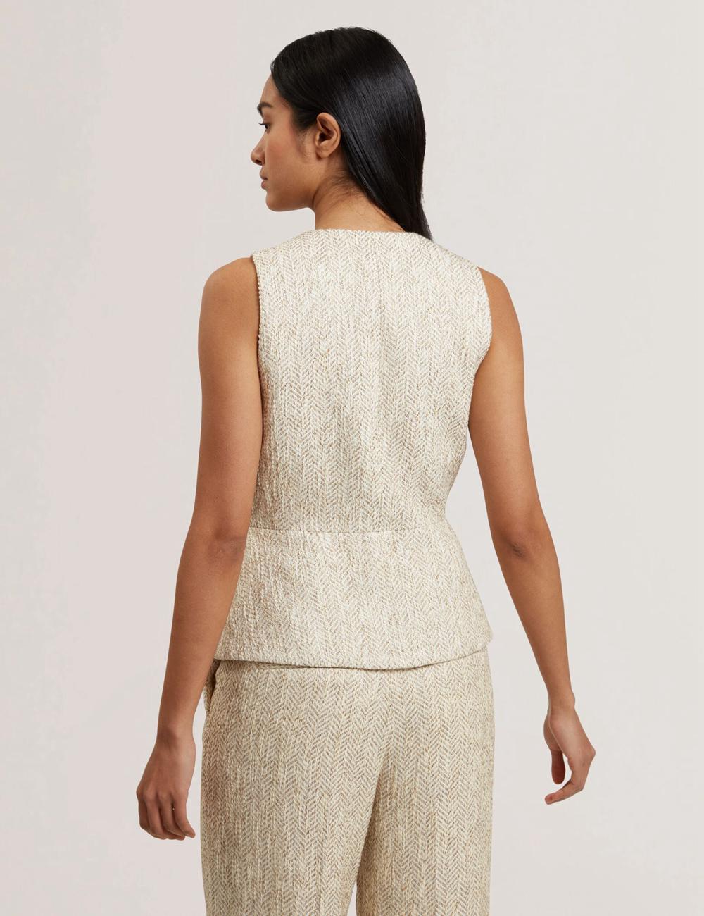 Ivory Women Ted Baker VULPAW - Boucle Herringbone Fitted Suit Waistcoat | SA  FUG-287146