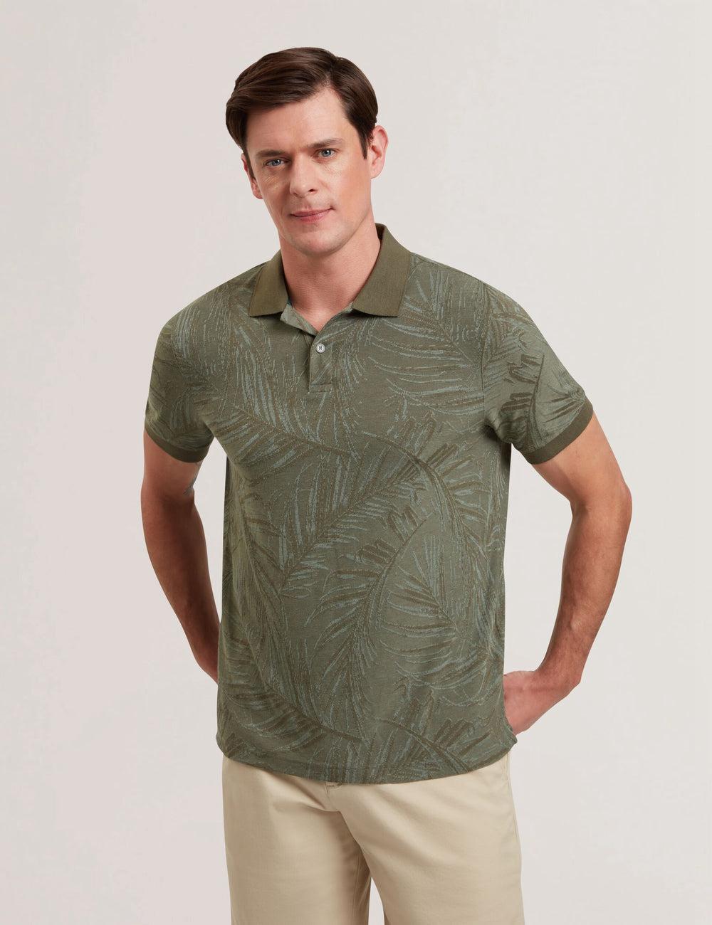 Khaki Men Ted Baker EDWINE - Leaf Print Short Sleeve Polos Shirts | SA  QYH-406398