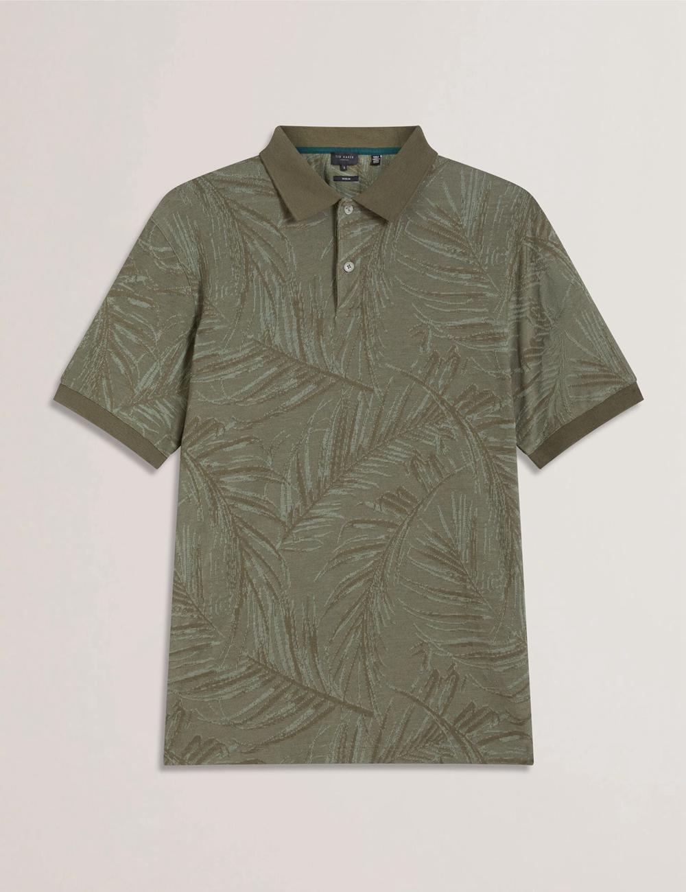 Khaki Men Ted Baker EDWINE - Leaf Print Short Sleeve Polos Shirts | SA  QYH-406398