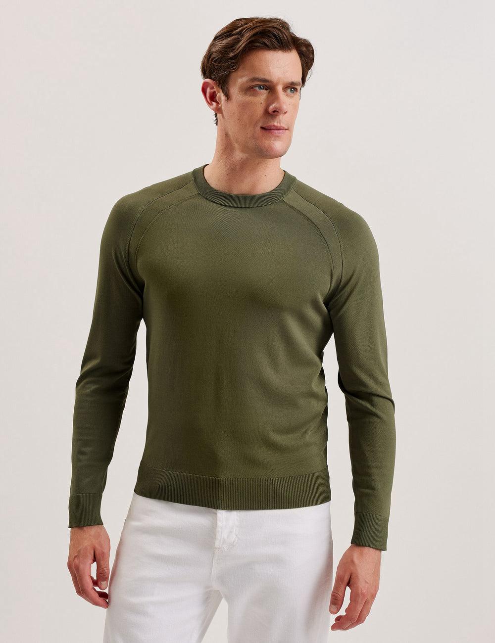 Khaki Men Ted Baker MAYWO - Saddle Shoulder Crew Neck Jumpers | SA  DIW-501279