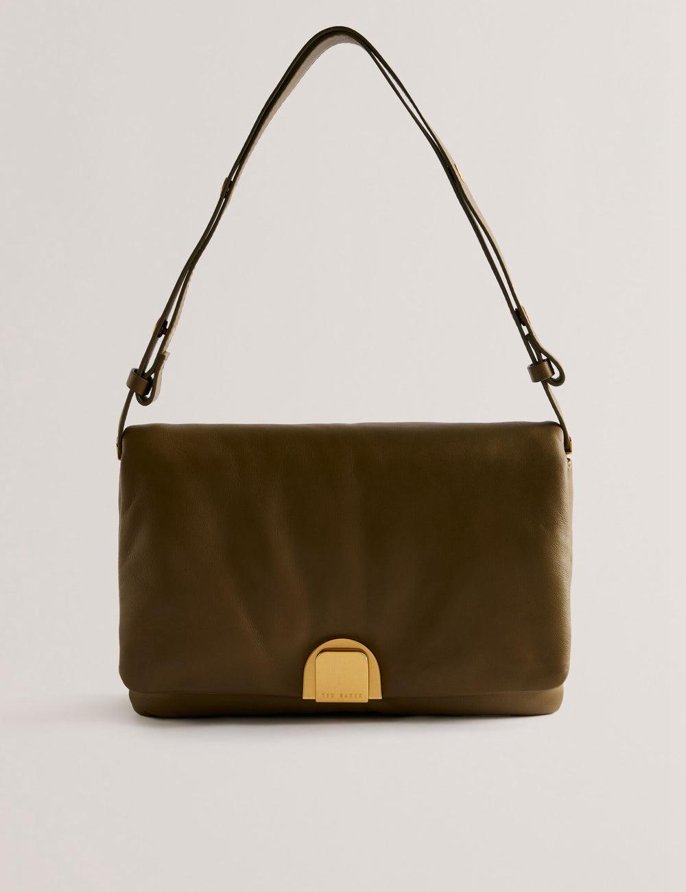 Khaki Women Ted Baker SAMILLI - Lock Detail Leather Puffy Shoulder Bags | SA  OKU-793814