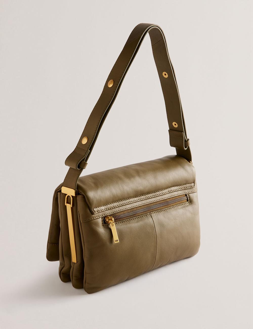 Khaki Women Ted Baker SAMILLI - Lock Detail Leather Puffy Shoulder Bags | SA  OKU-793814