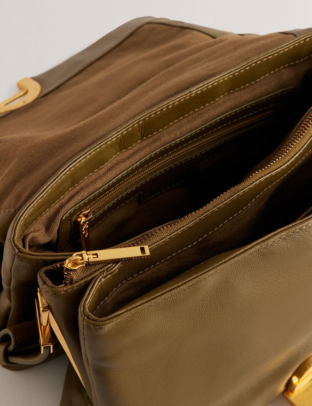 Khaki Women Ted Baker SAMILLI - Lock Detail Leather Puffy Shoulder Bags | SA  OKU-793814