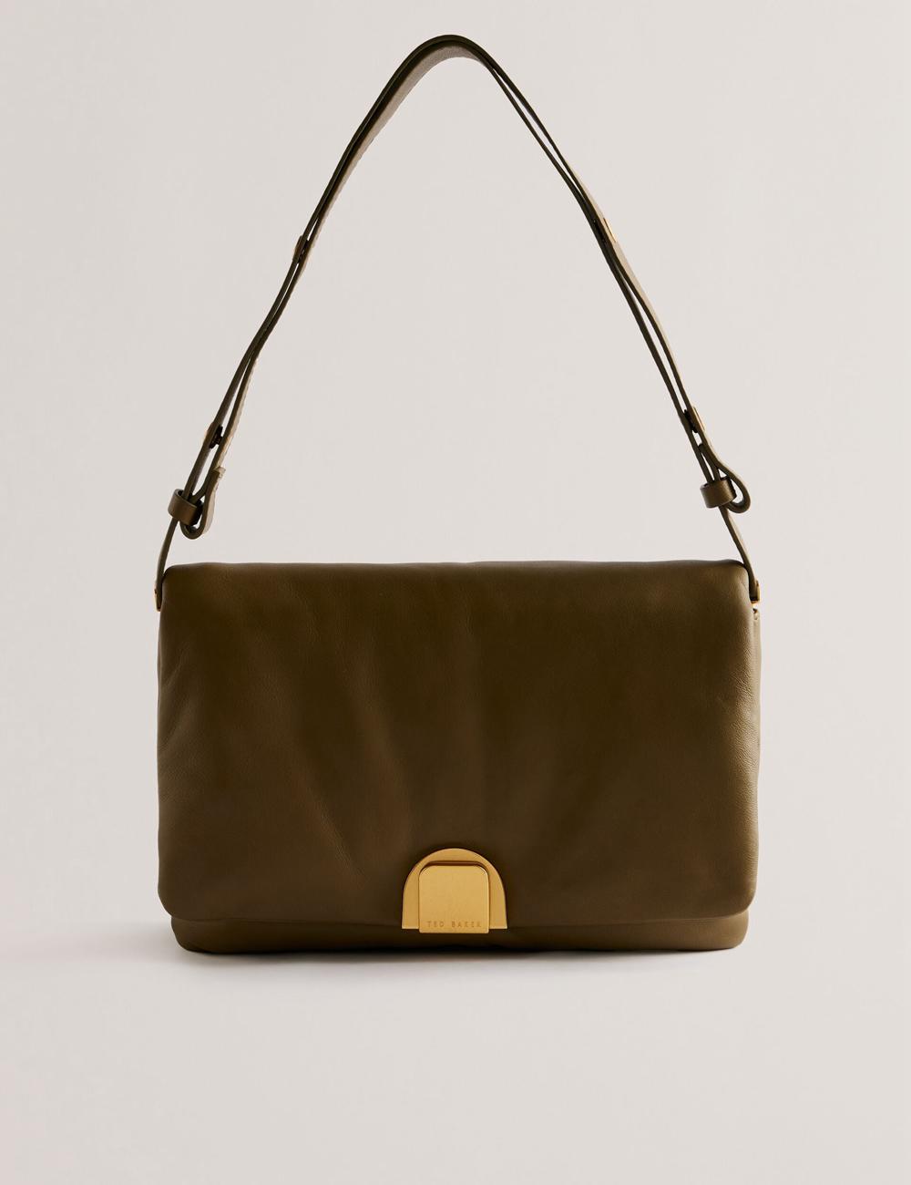 Khaki Women Ted Baker SAMILLI - Lock Detail Leather Puffy Shoulder Bags | SA  OKU-793814