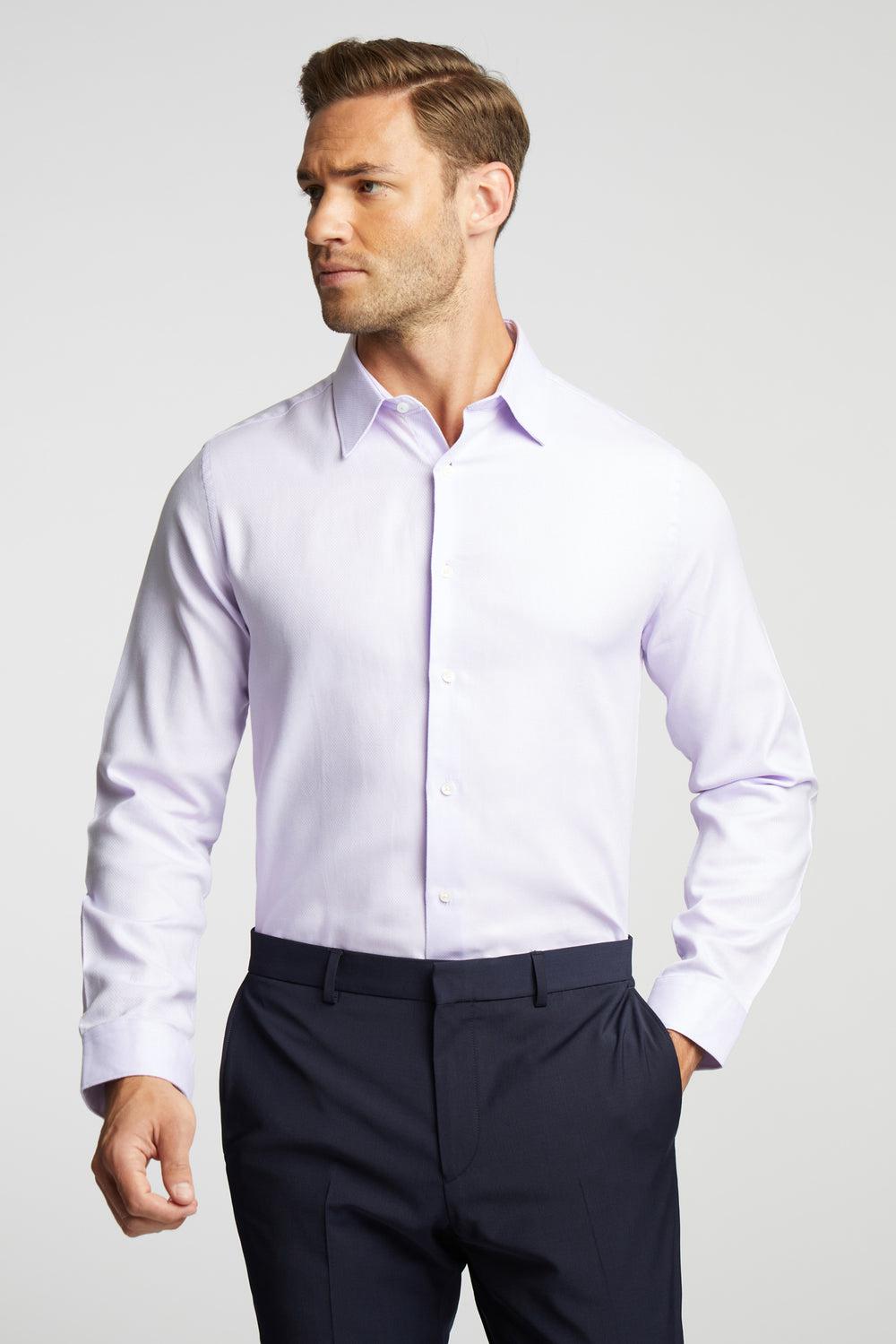 Lilac Men Ted Baker DALTON - Dobby Textured Cotton Slim Fit Formal Shirts | SA  XDB-578164