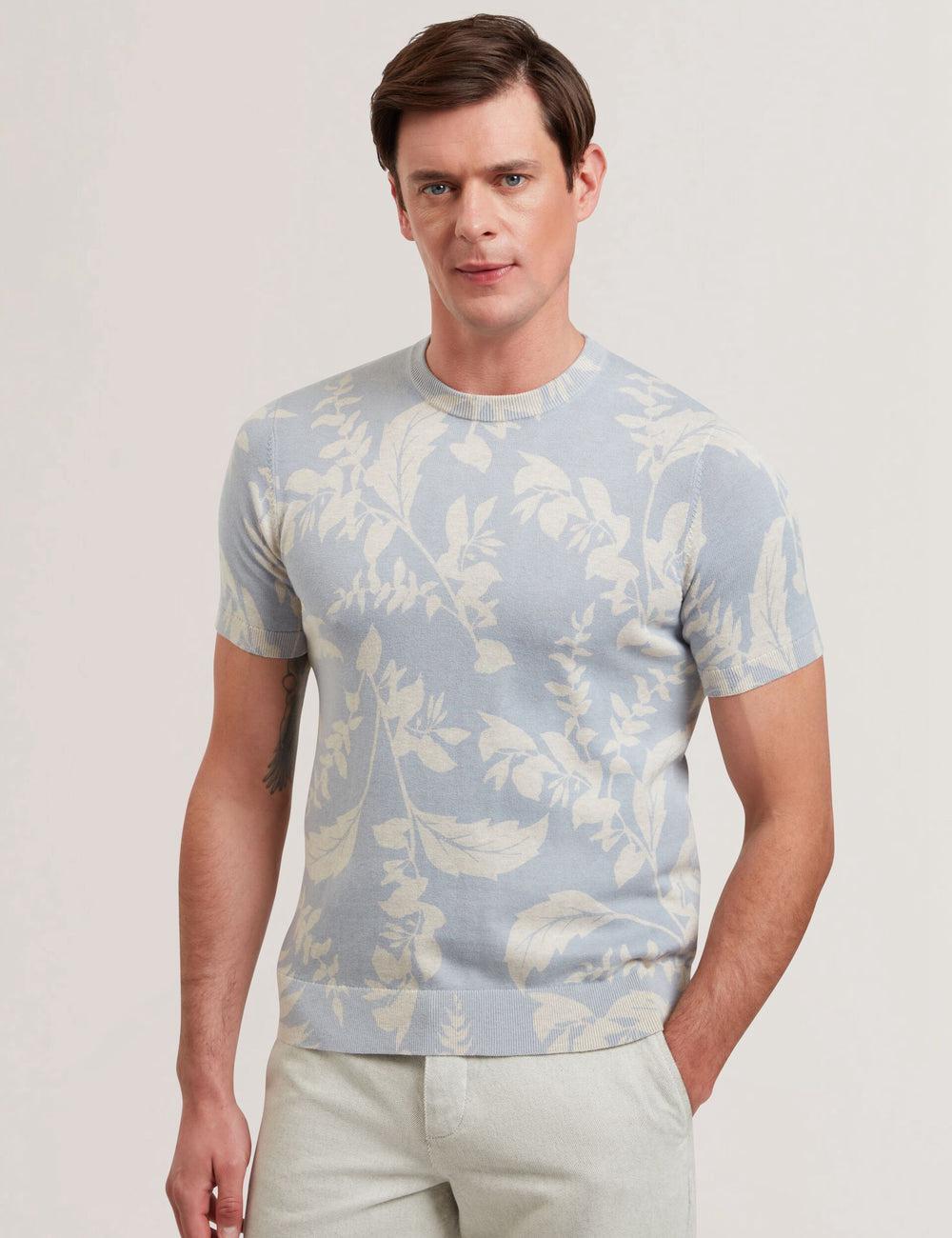 Lt-Blue Men Ted Baker DENNIO - Short Sleeve Printed Floral T-Shirts | SA  ELQ-683951