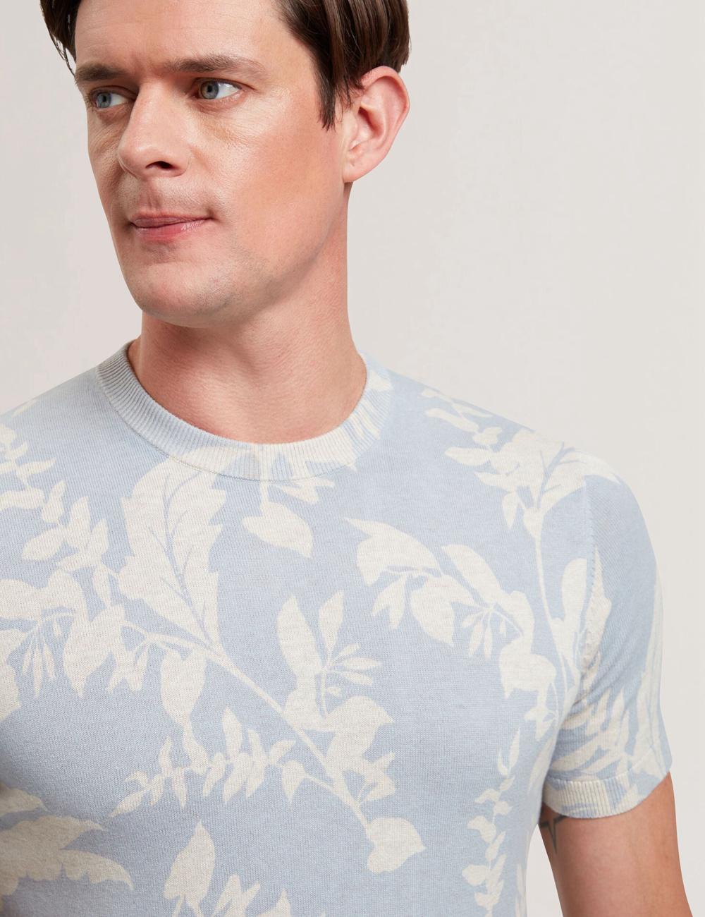 Lt-Blue Men Ted Baker DENNIO - Short Sleeve Printed Floral T-Shirts | SA  ELQ-683951