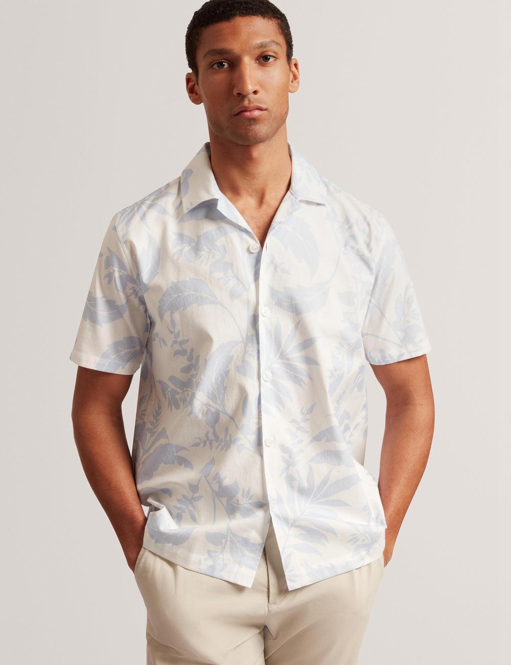 Lt-Blue Men Ted Baker KITS - Short Sleeve Relaxed Floral Print Casual Shirts | SA  IAR-839651