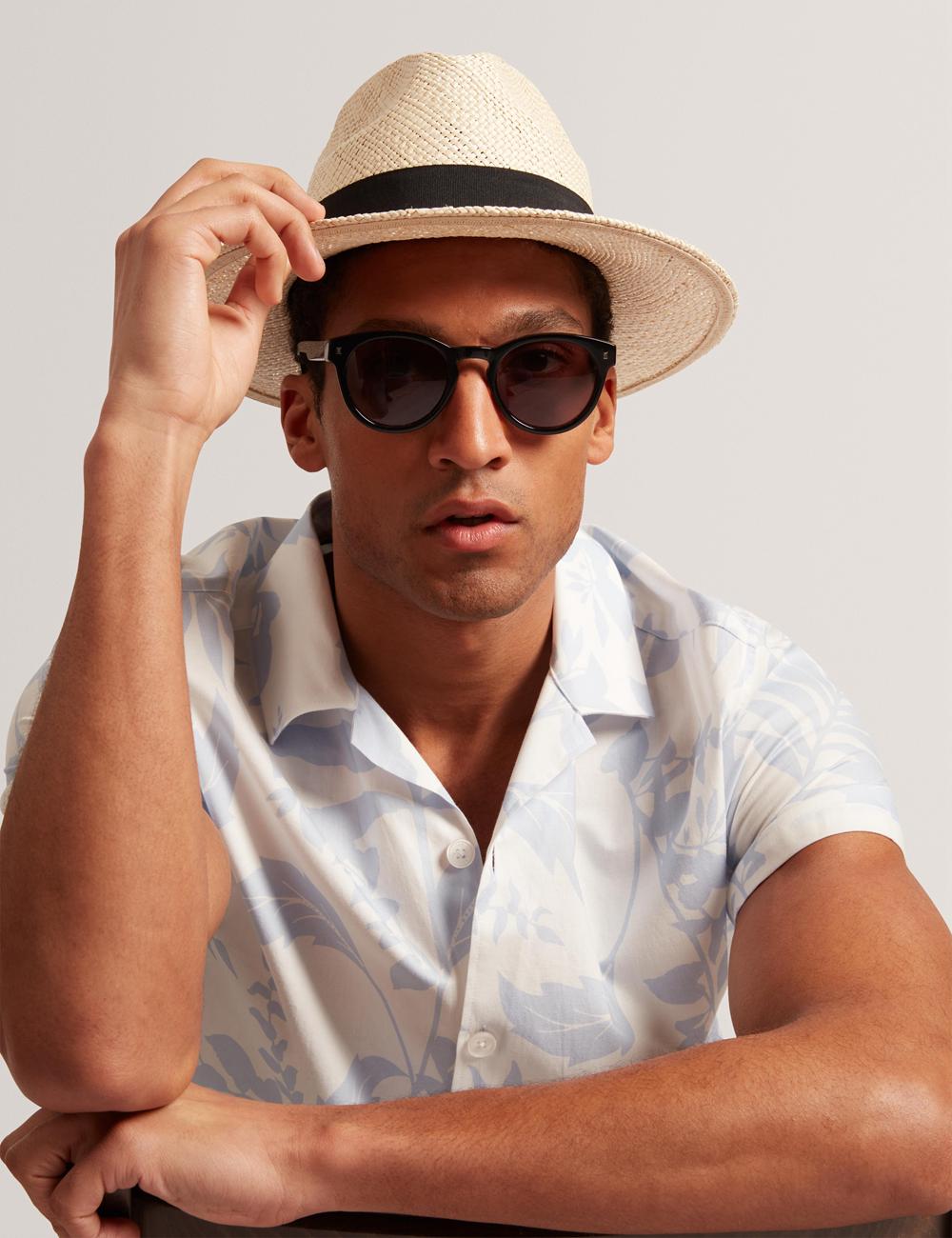 Lt-Blue Men Ted Baker KITS - Short Sleeve Relaxed Floral Print Casual Shirts | SA  IAR-839651