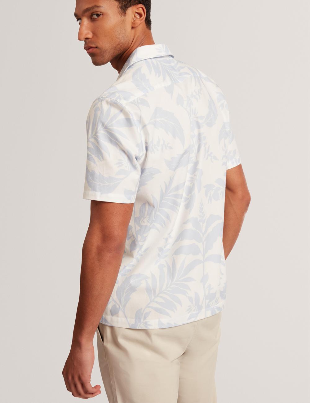 Lt-Blue Men Ted Baker KITS - Short Sleeve Relaxed Floral Print Casual Shirts | SA  IAR-839651