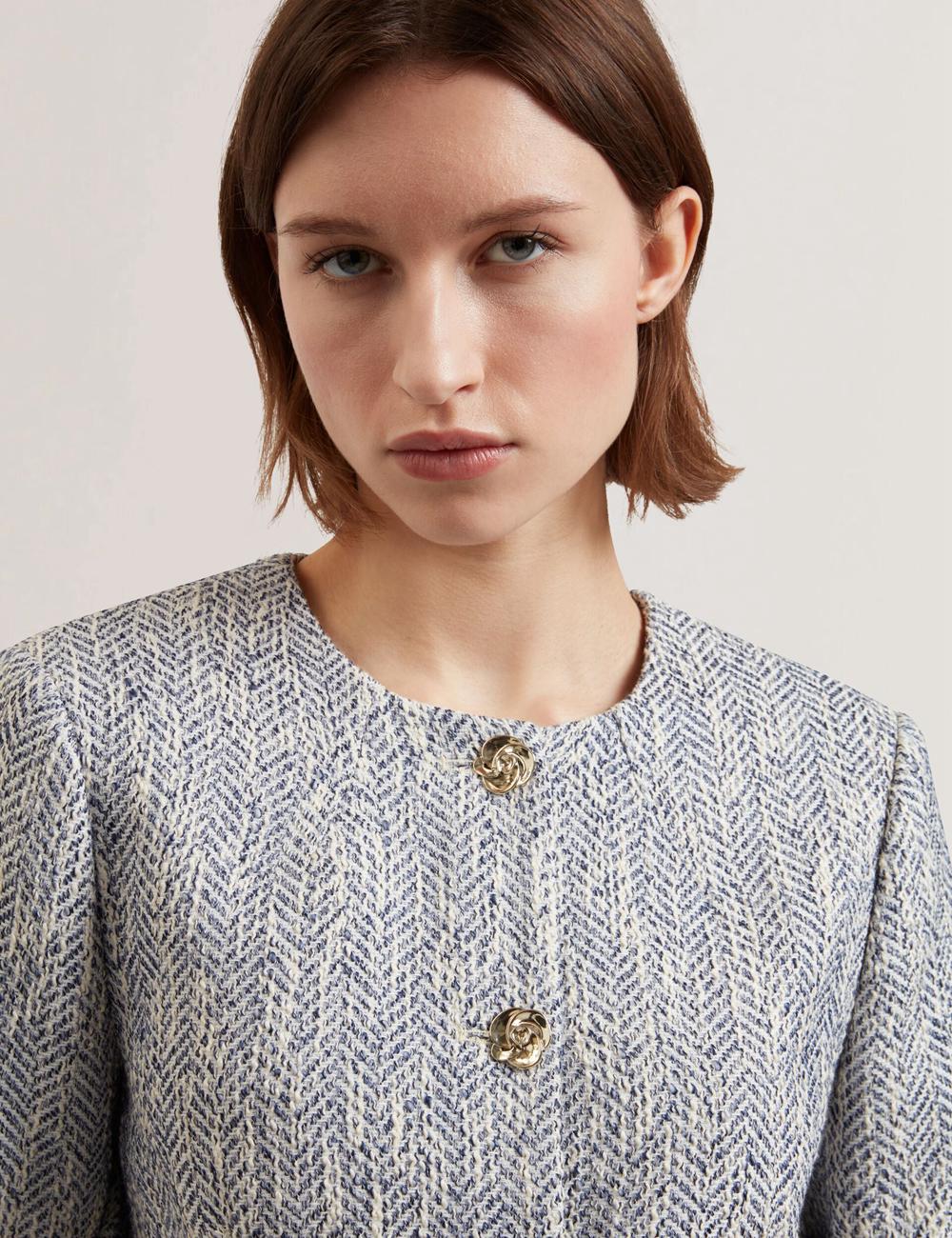 Lt-Blue Women Ted Baker VULPA - Boucle Button-Up Cropped Tailored Jackets | SA  TPJ-705391