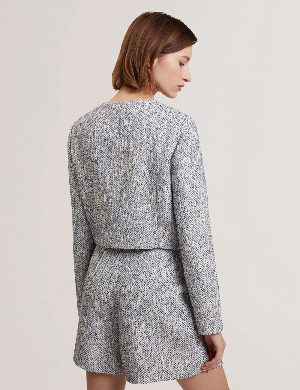 Lt-Blue Women Ted Baker VULPA - Boucle Button-Up Cropped Tailored Jackets | SA  TPJ-705391