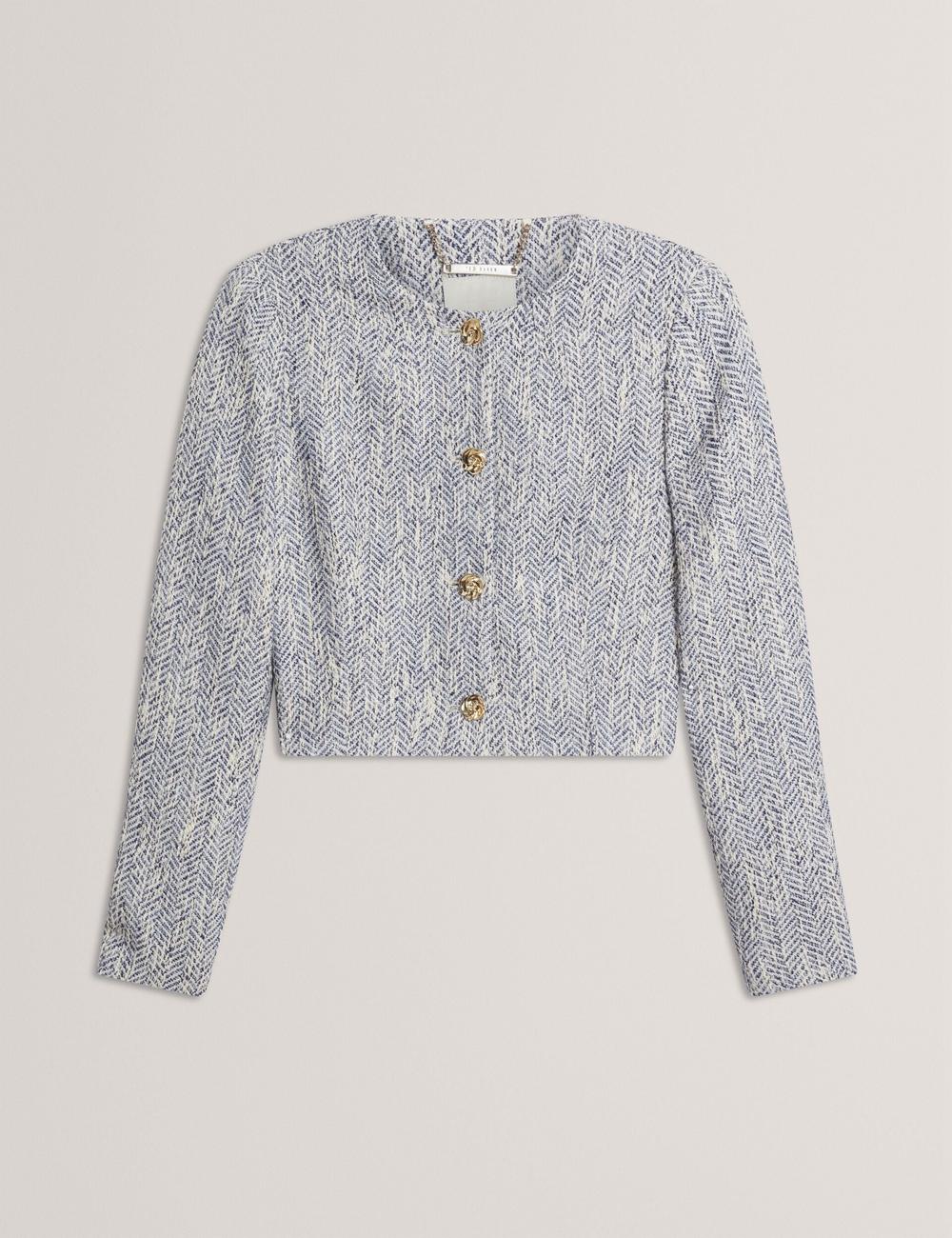 Lt-Blue Women Ted Baker VULPA - Boucle Button-Up Cropped Tailored Jackets | SA  TPJ-705391
