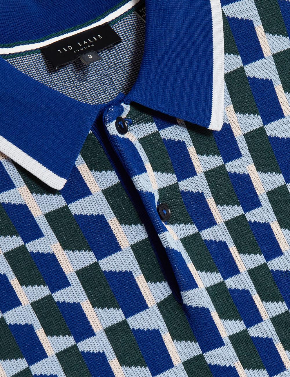 Lt-Navy Men Ted Baker ROSSIO - Geometric Knitted Short Sleeve Polos Shirts | SA  WTS-518042
