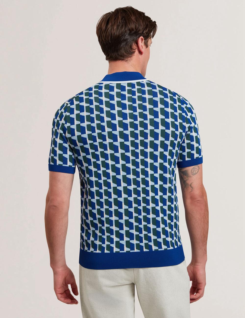 Lt-Navy Men Ted Baker ROSSIO - Geometric Knitted Short Sleeve Polos Shirts | SA  WTS-518042