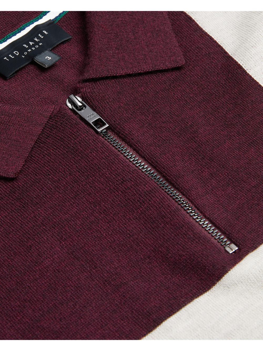 Maroon Men Ted Baker AMBLER - Colour Block Zip Neck Wool Polos Shirts | SA  MQA-607842