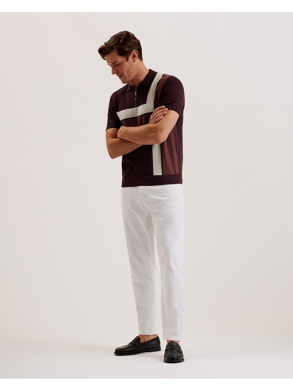 Maroon Men Ted Baker AMBLER - Colour Block Zip Neck Wool Polos Shirts | SA  MQA-607842