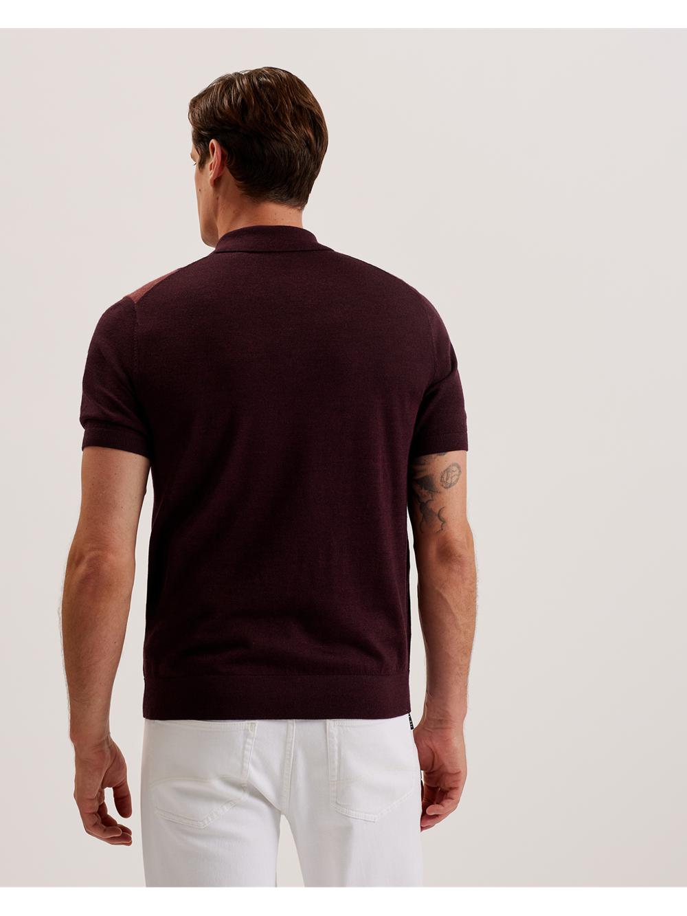 Maroon Men Ted Baker AMBLER - Colour Block Zip Neck Wool Polos Shirts | SA  MQA-607842