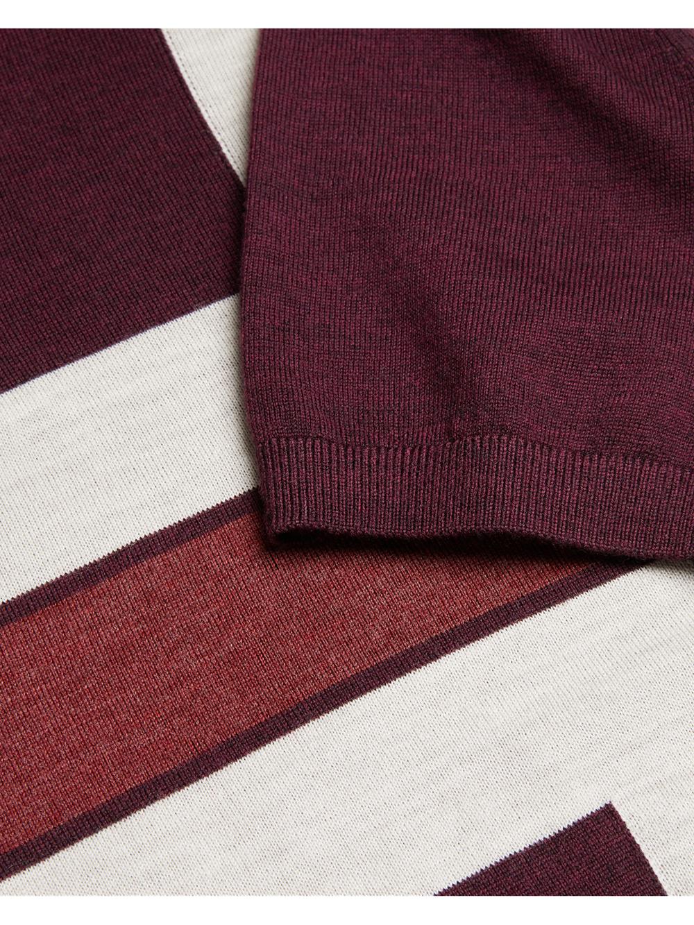 Maroon Men Ted Baker AMBLER - Colour Block Zip Neck Wool Polos Shirts | SA  MQA-607842
