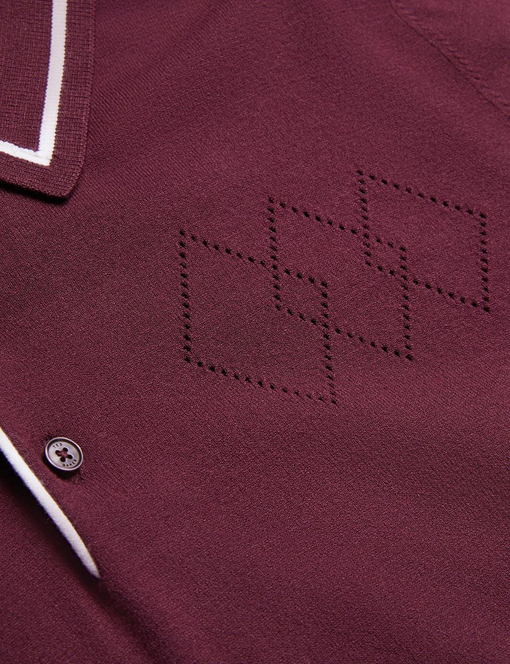 Maroon Men Ted Baker DUNOW - Pointelle Detail Striped Trim Polos Shirts | SA  XTV-907835