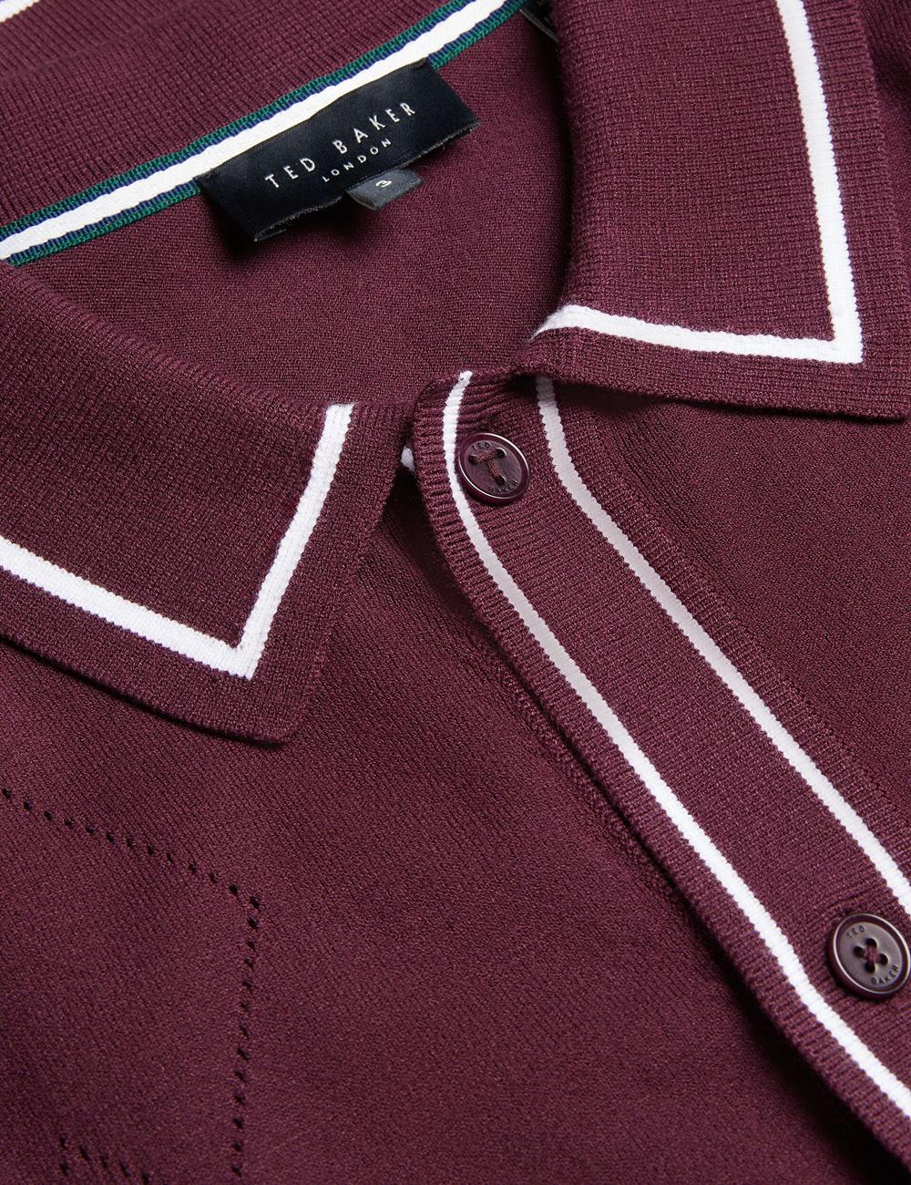 Maroon Men Ted Baker ELMDON - Pointelle Diamond Knitted Long Sleeve Casual Shirts | SA  YEL-798613