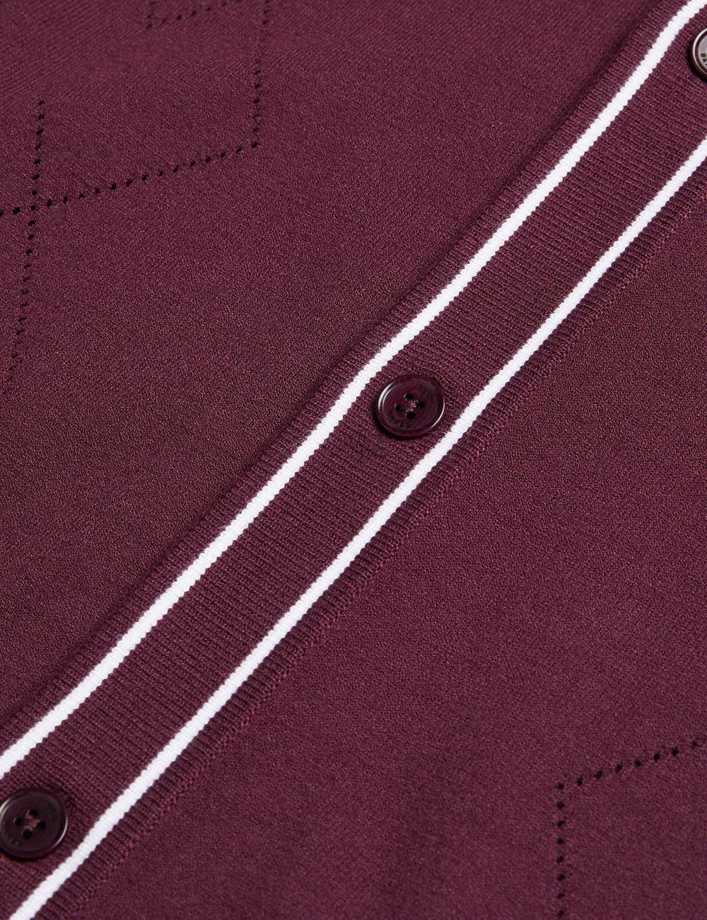 Maroon Men Ted Baker ELMDON - Pointelle Diamond Knitted Long Sleeve Casual Shirts | SA  YEL-798613